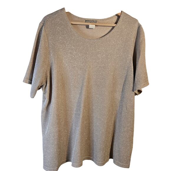 Notations Woman Sparkle Knit Top, Size 1X – Shimmery Short Sleeve Blouse [0385] - Picture 1 of 6
